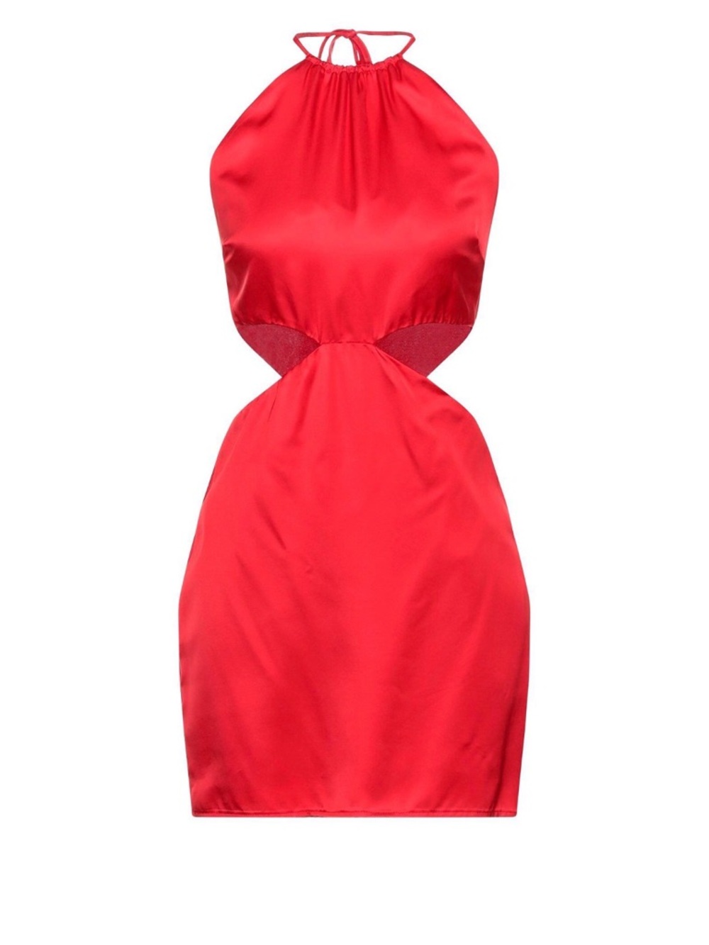 Satin Red Halter Cutout Mini Dress